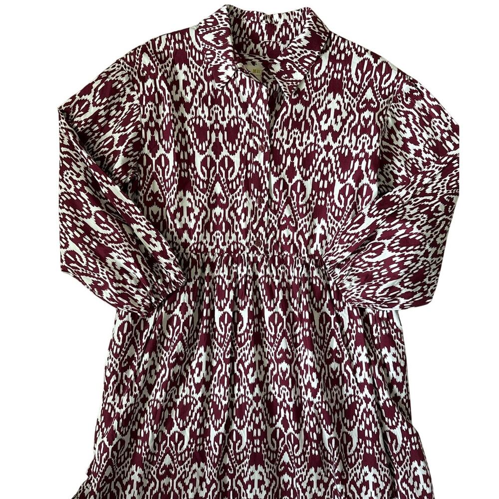 Anthropologie Maeve The Bettina Cotton Shirt Dress Wine White Print Size Small - Picture 6 of 10